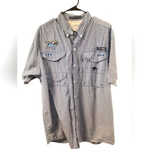 Columbia Pfg Womens Blue And White  Checkered Shirt Large MTSU